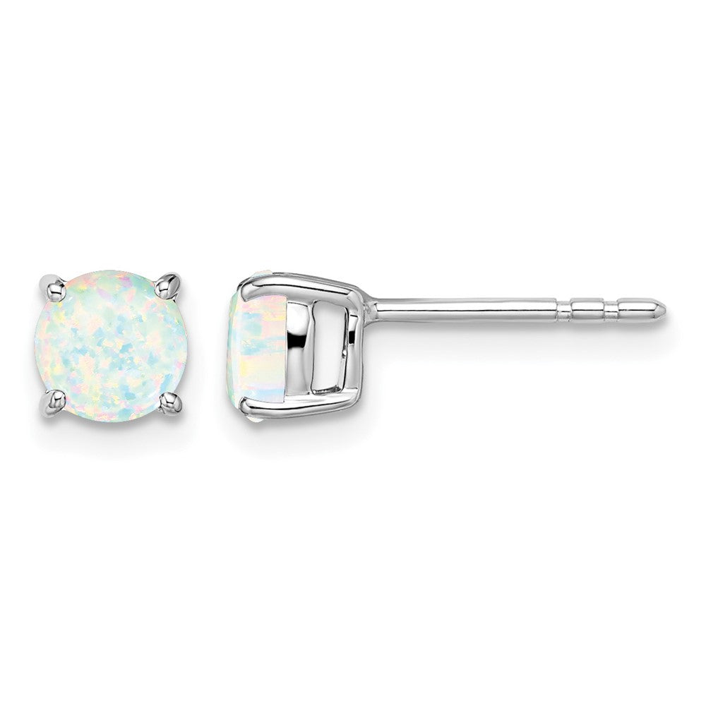 14k White Gold Round Created Opal Earrings