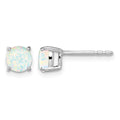 14k White Gold Round Created Opal Earrings