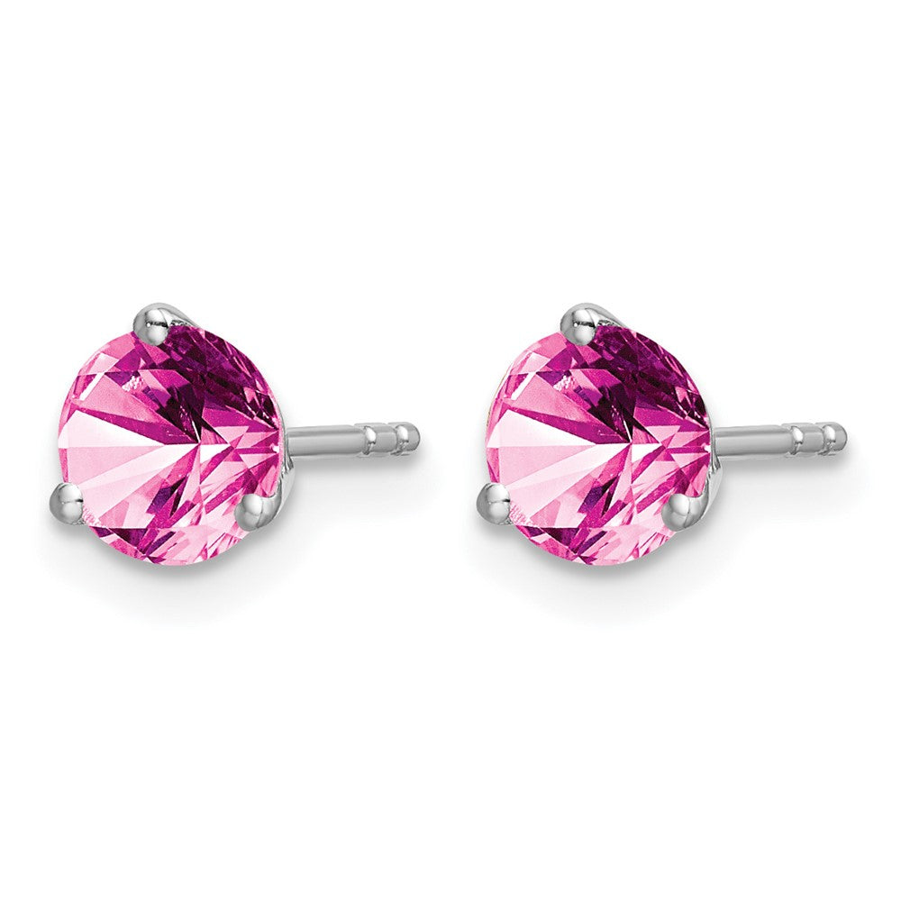 14k White Gold Round Created Pink Sapphire Earrings