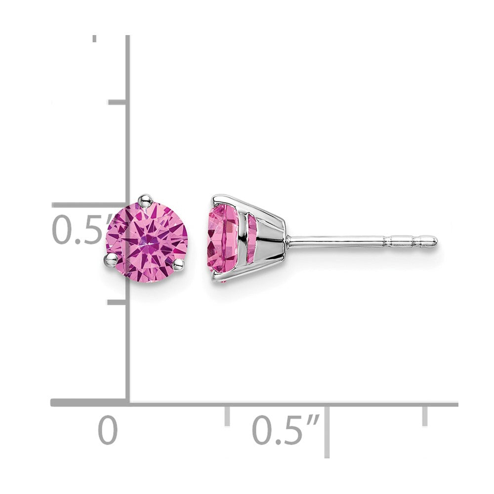 14k White Gold Round Created Pink Sapphire Earrings
