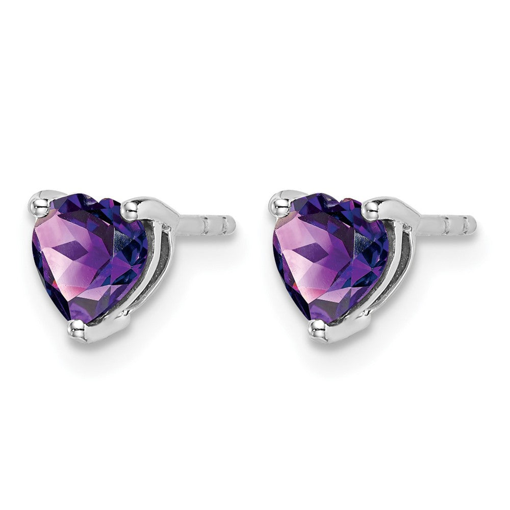 14k White Gold Heart Amethyst Earrings
