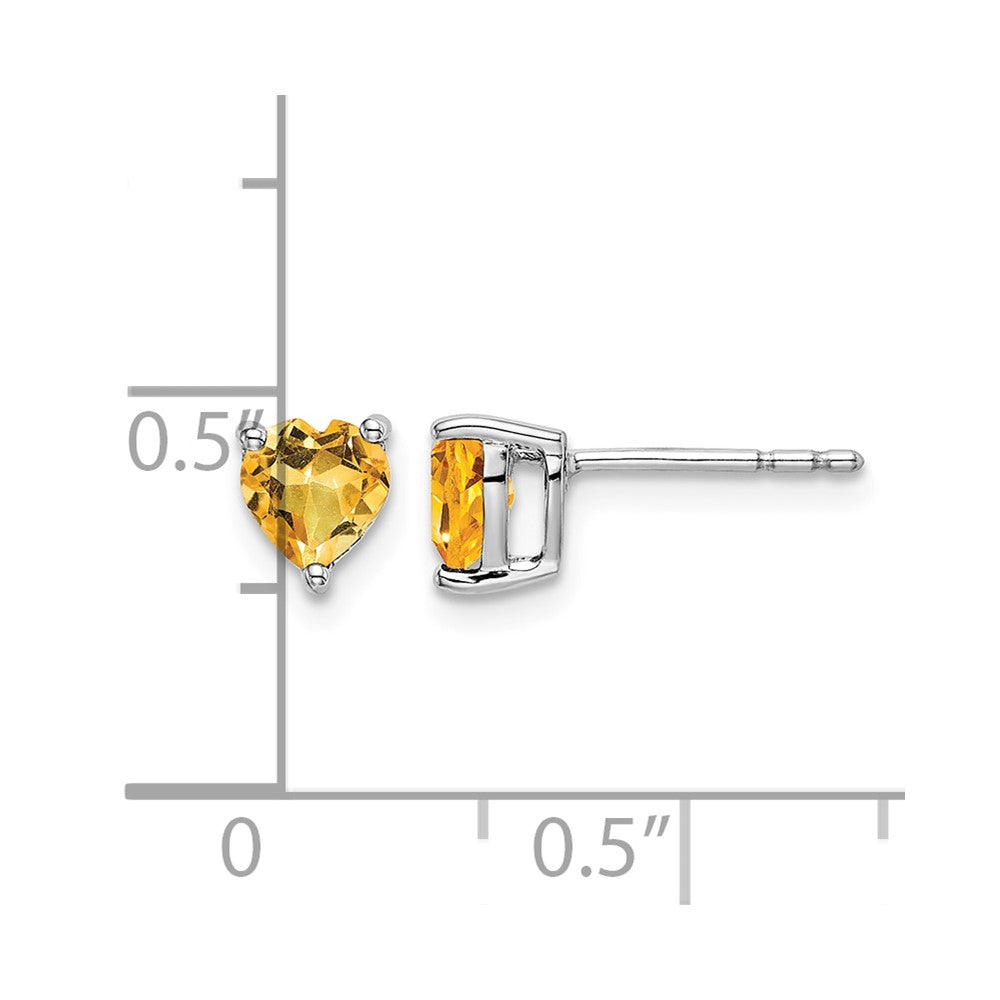 14k White Gold Heart Citrine Earrings