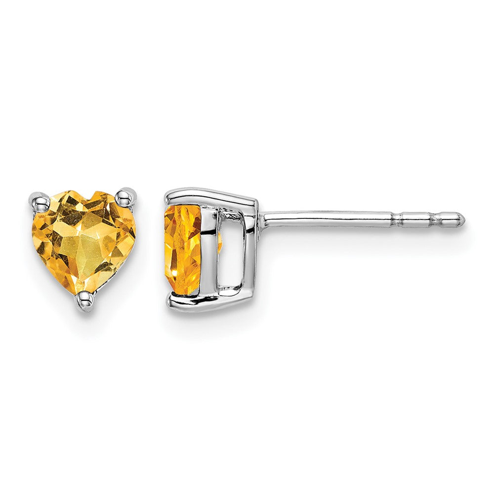 14k White Gold Heart Citrine Earrings