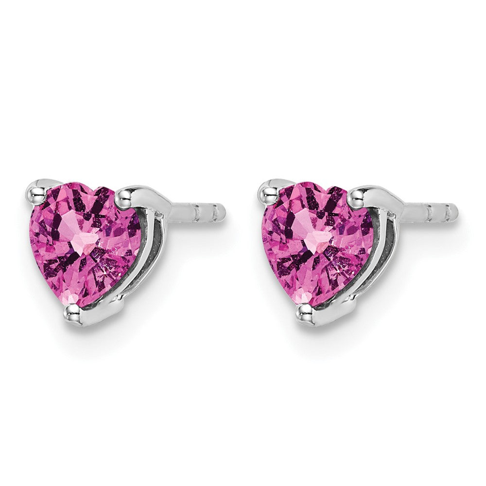 14k White Gold Heart Created Pink Sapphire Earrings
