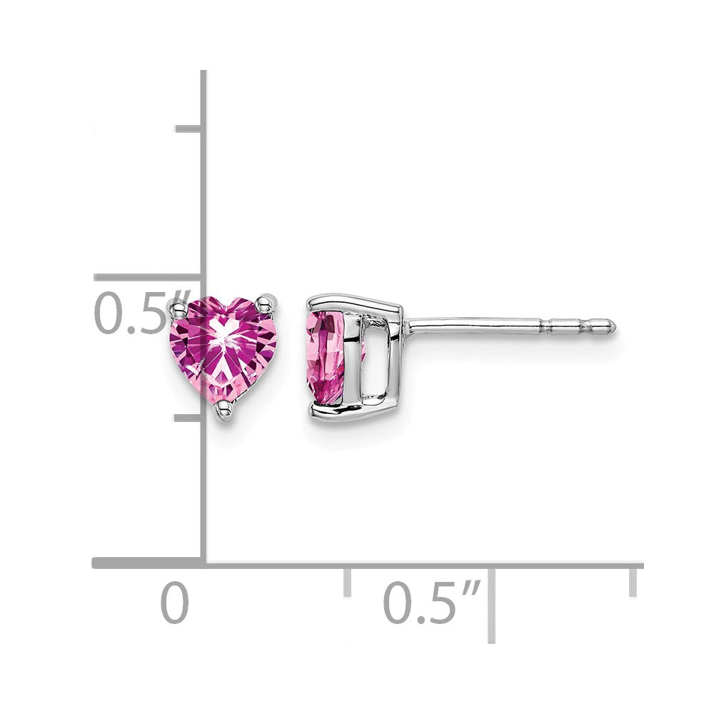 14k White Gold Heart Created Pink Sapphire Earrings