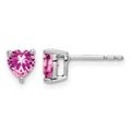 14k White Gold Heart Created Pink Sapphire Earrings
