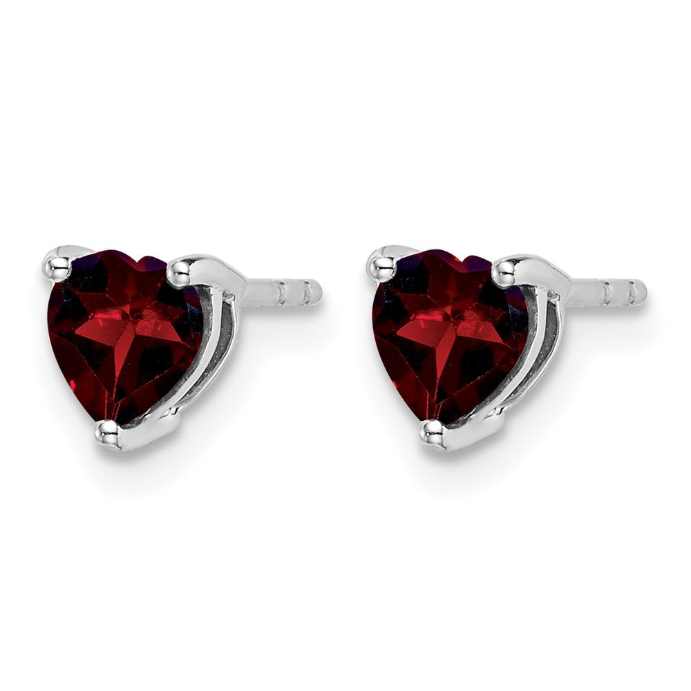 14k White Gold Heart Garnet Earrings