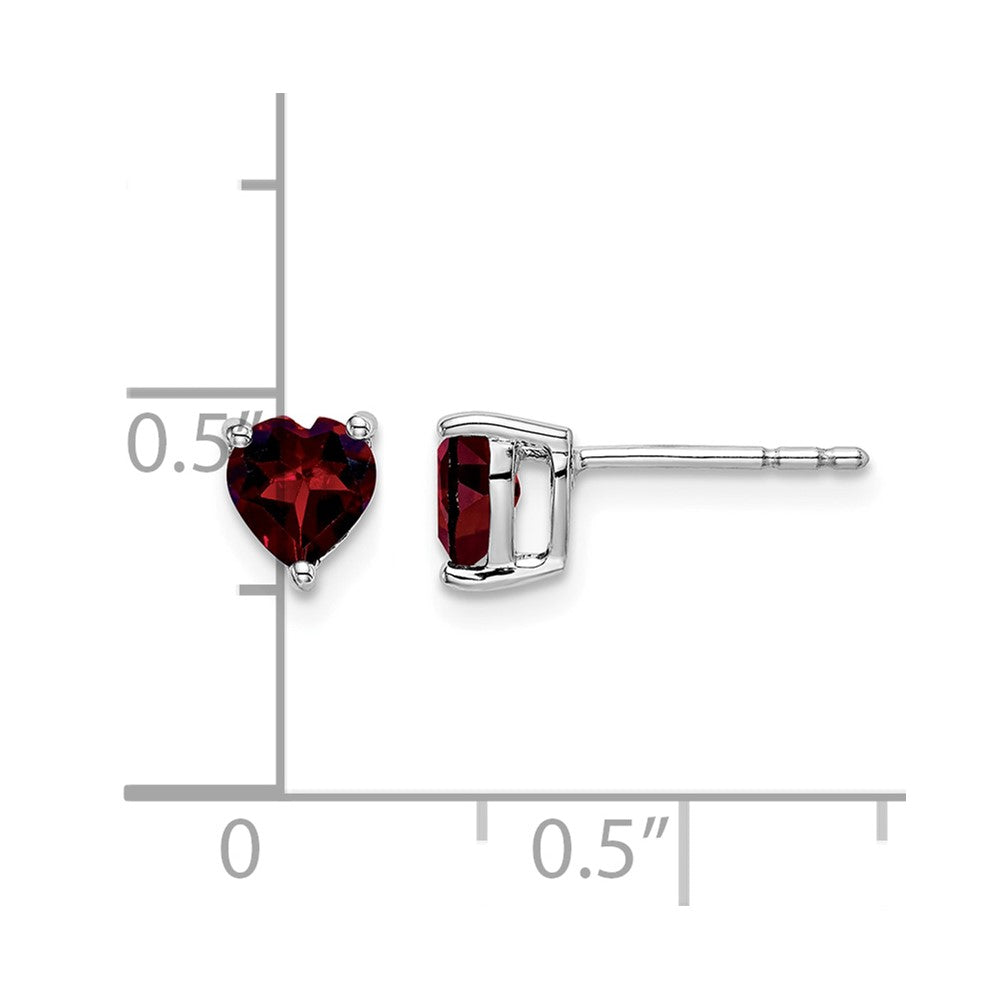 14k White Gold Heart Garnet Earrings