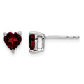 14k White Gold Heart Garnet Earrings