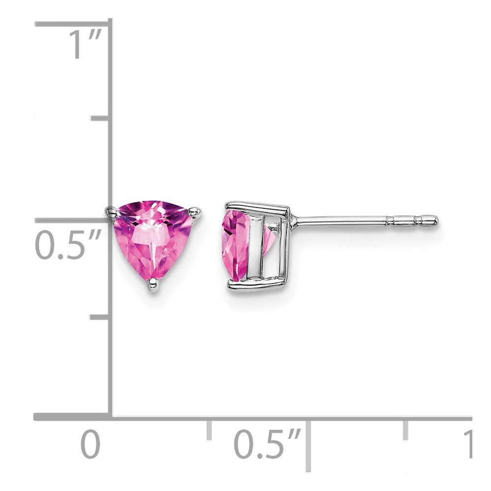 14k White Gold Trillion Created Pink Sapphire Earrings
