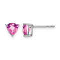 14k White Gold Trillion Created Pink Sapphire Earrings