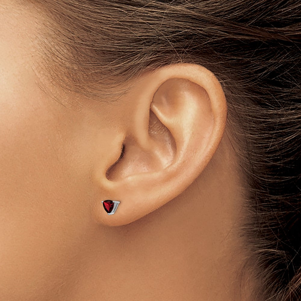 14k White Gold Trillion Garnet Earrings