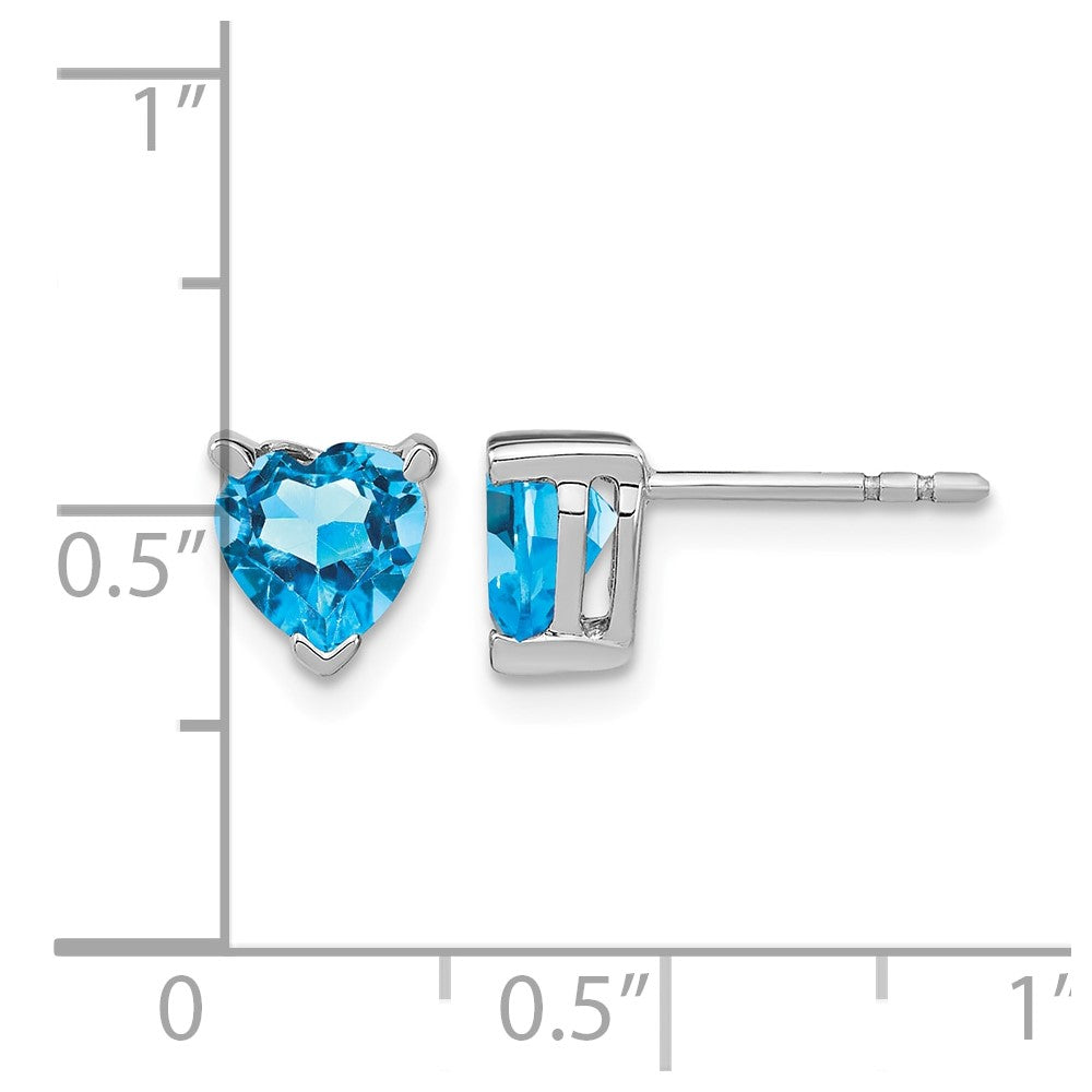 14k White Gold Heart Blue Topaz Earrings