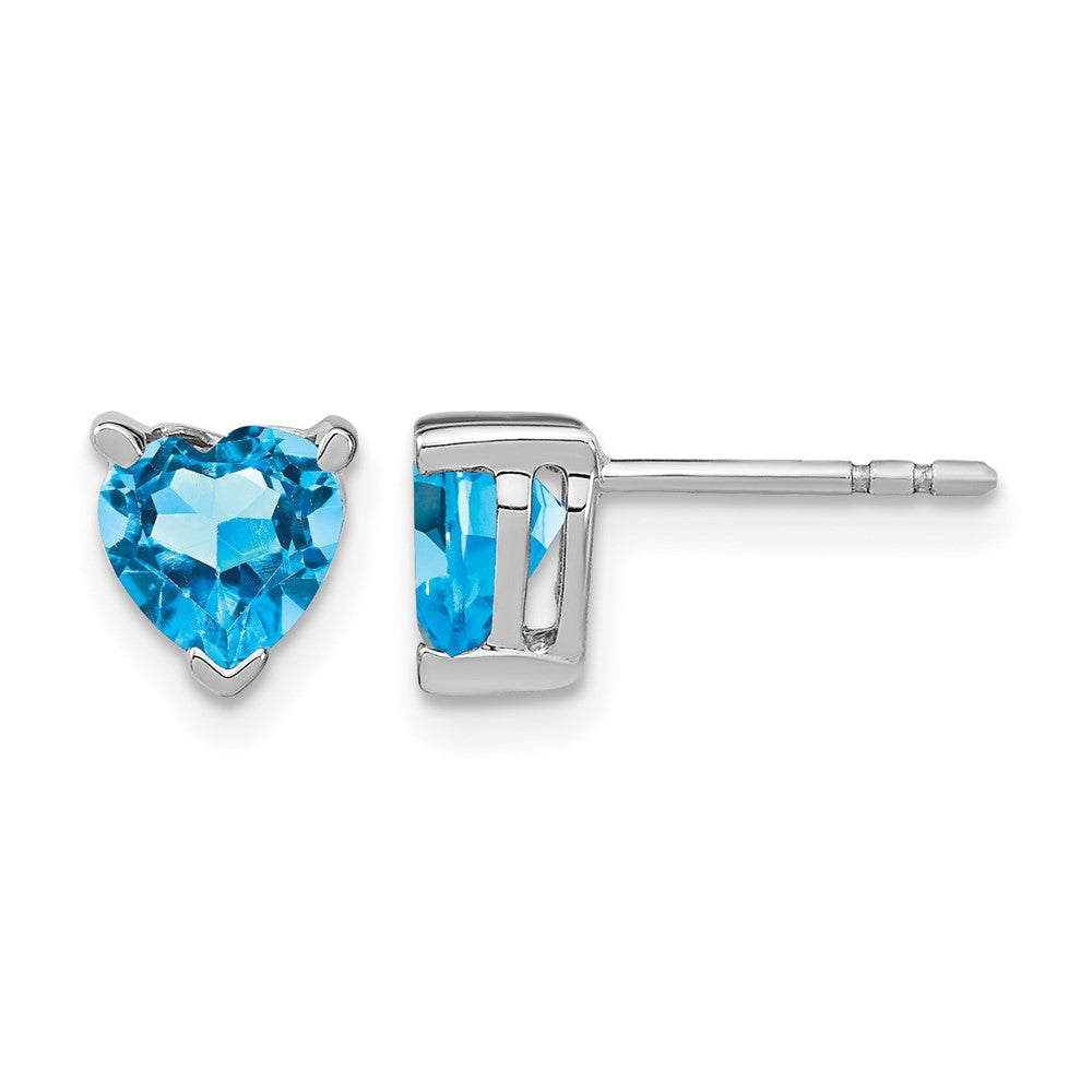 14k White Gold Heart Blue Topaz Earrings