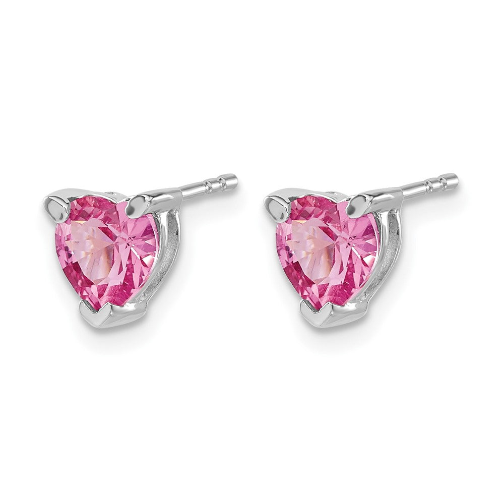 14k White Gold Heart Created Pink Sapphire Earrings