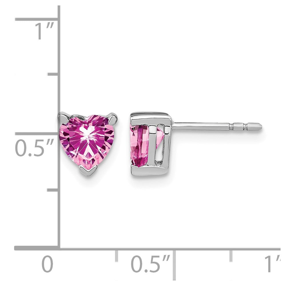 14k White Gold Heart Created Pink Sapphire Earrings