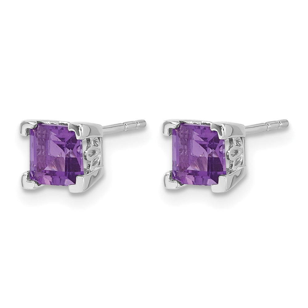 14k White Gold Square Amethyst Earrings
