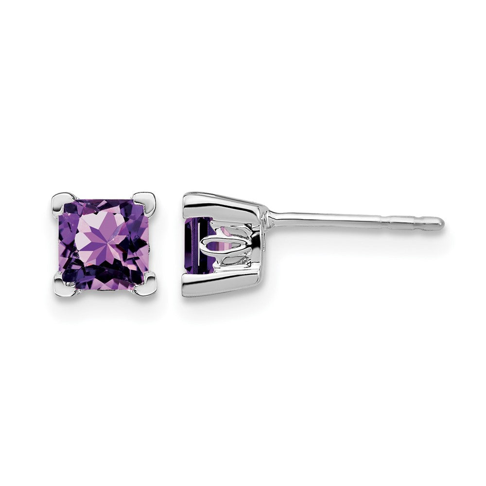 14k White Gold Square Amethyst Earrings
