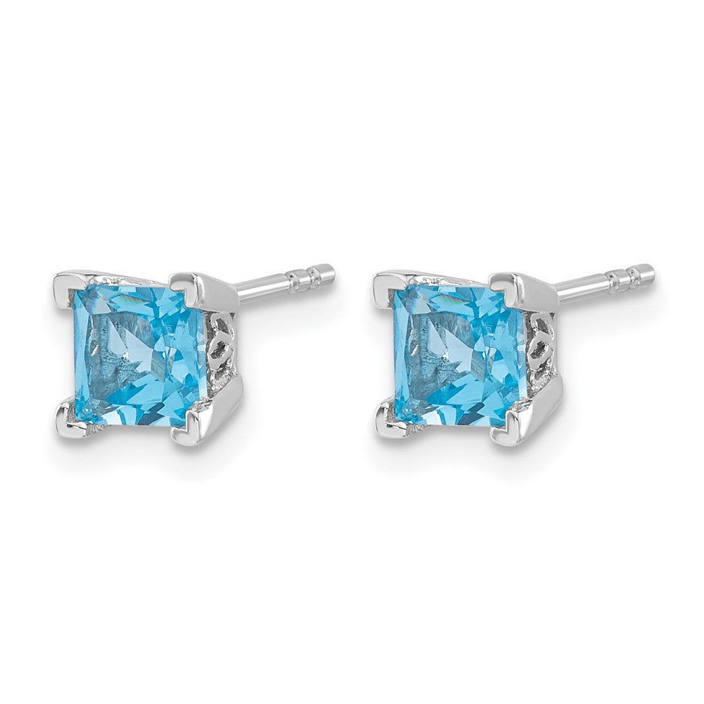 14k White Gold Square Blue Topaz Earrings