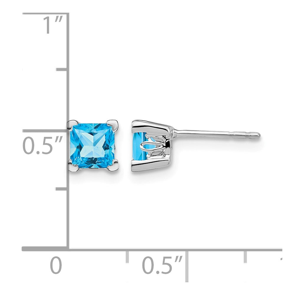 14k White Gold Square Blue Topaz Earrings