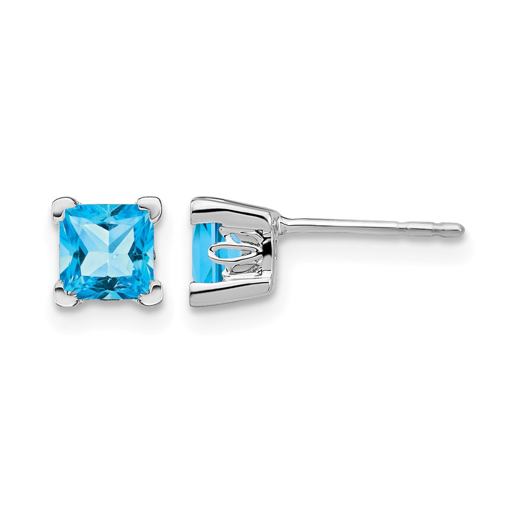 14k White Gold Square Blue Topaz Earrings