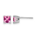 14k White Gold Square Created Pink Sapphire Earrings