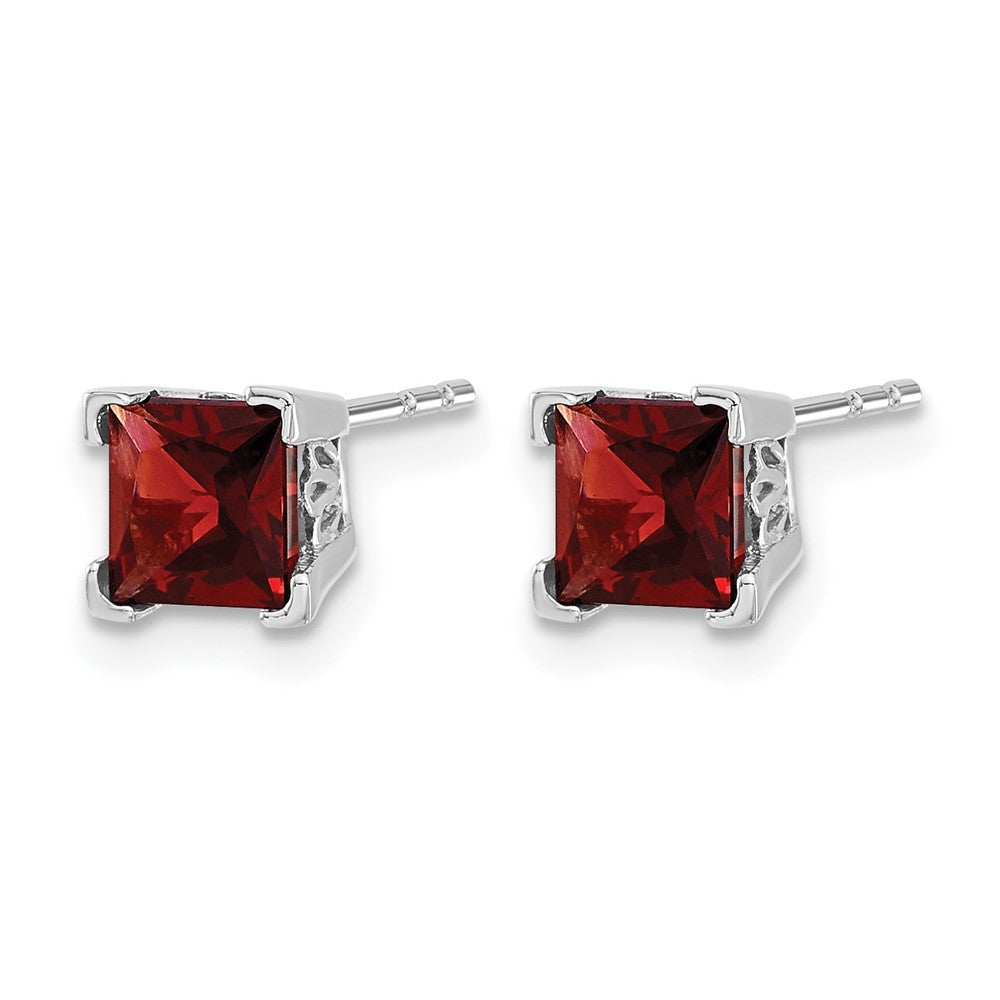 14k White Gold Square Garnet Earrings