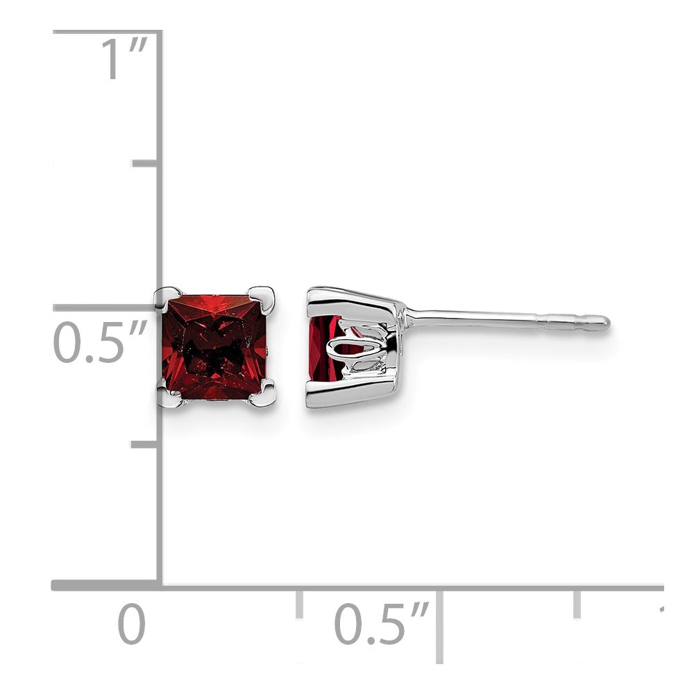 14k White Gold Square Garnet Earrings