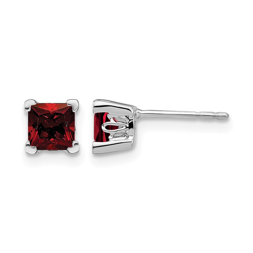 14k White Gold Square Garnet Earrings