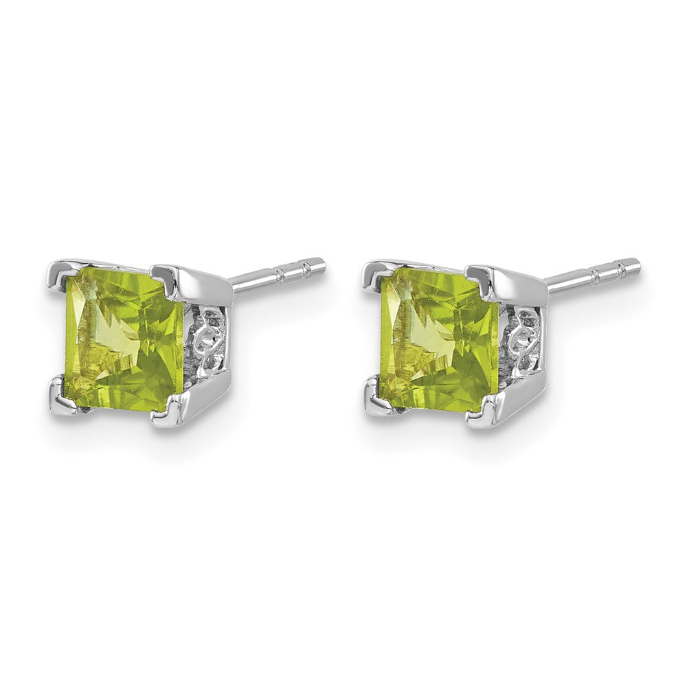 14k White Gold Square Peridot Earrings