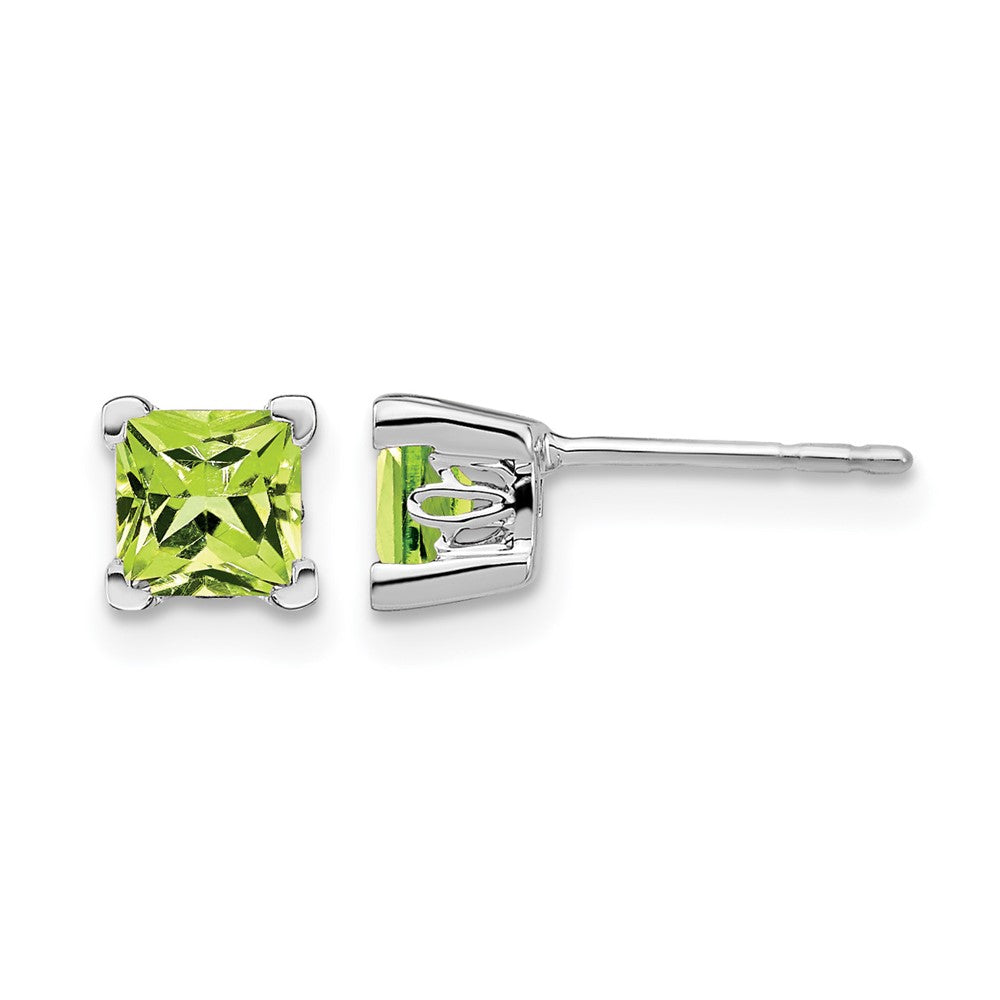 14k White Gold Square Peridot Earrings
