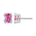 14k White Gold Oval Created Pink Sapphire and Diamond Earrings
