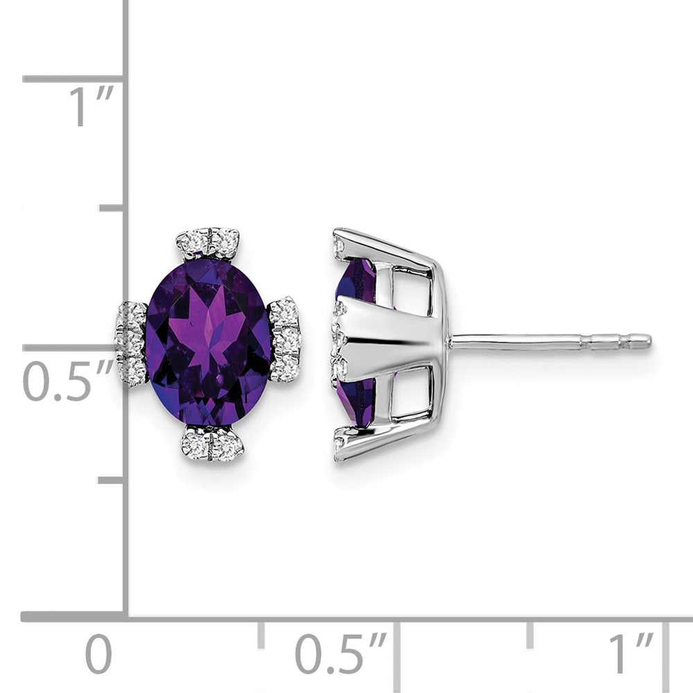 14k White Gold Oval Amethyst and Diamond Earrings