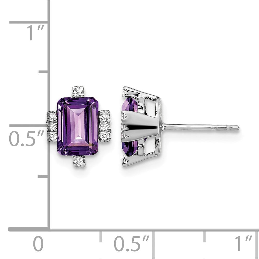 14k White Gold Emerald-shape Amethyst and Diamond Earrings