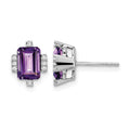 14k White Gold Emerald-shape Amethyst and Diamond Earrings