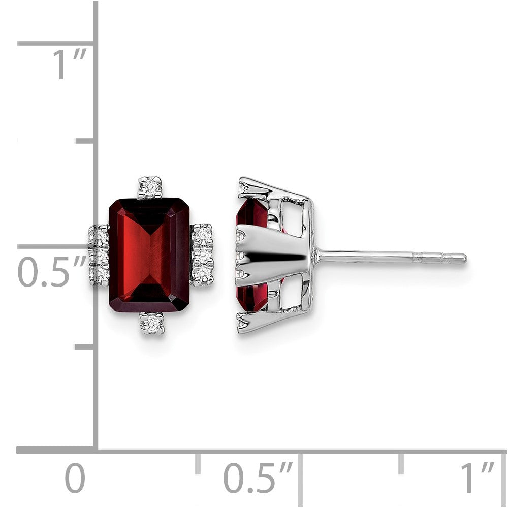 14k White Gold Emerald-shape Garnet and Diamond Earrings