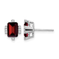 14k White Gold Emerald-shape Garnet and Diamond Earrings
