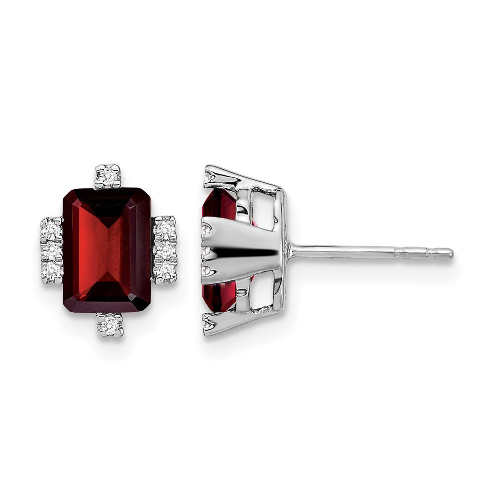 14k White Gold Emerald-shape Garnet and Diamond Earrings