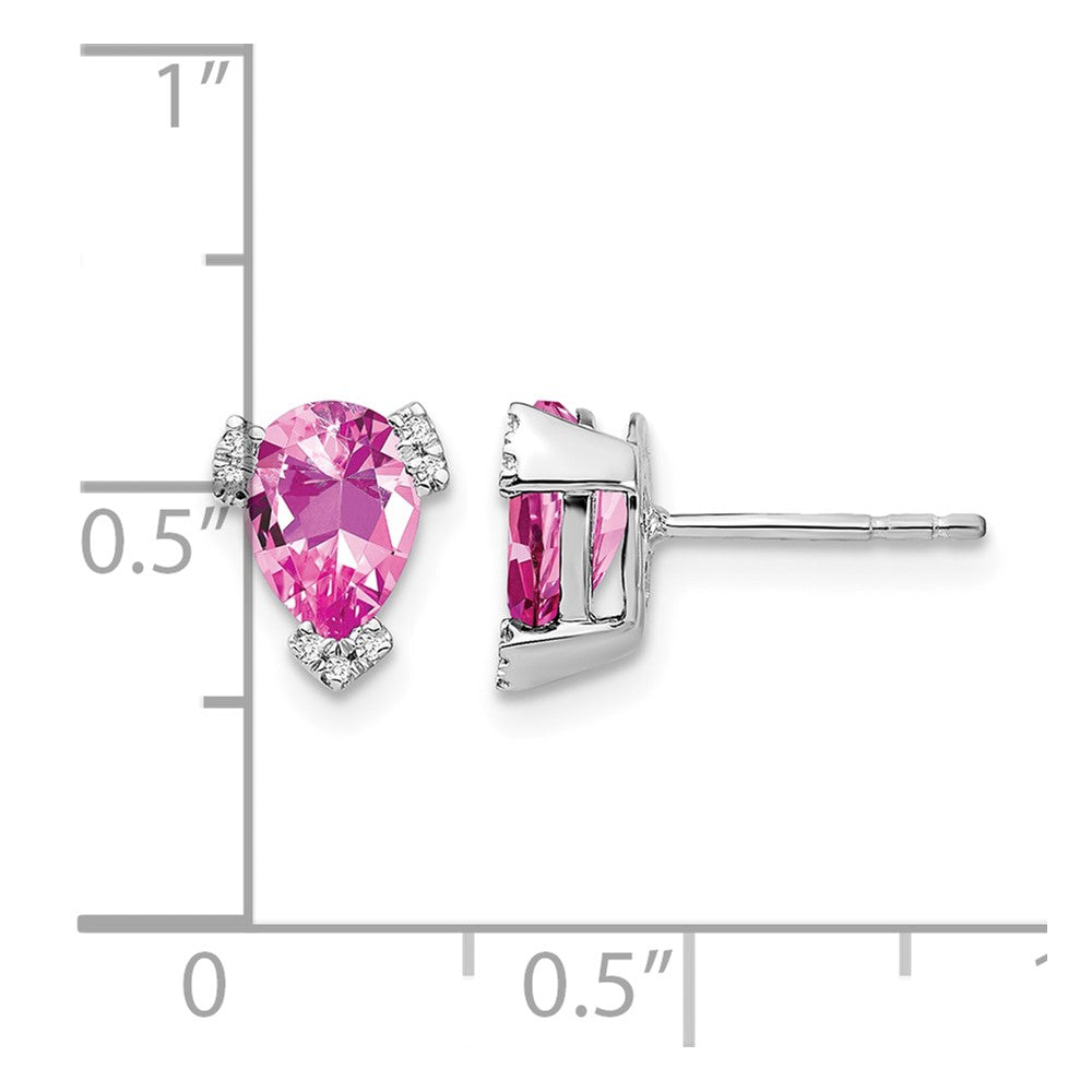 14k White Gold Pear Created Pink Sapphire and Diamond Earrings