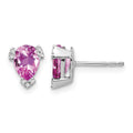 14k White Gold Pear Created Pink Sapphire and Diamond Earrings
