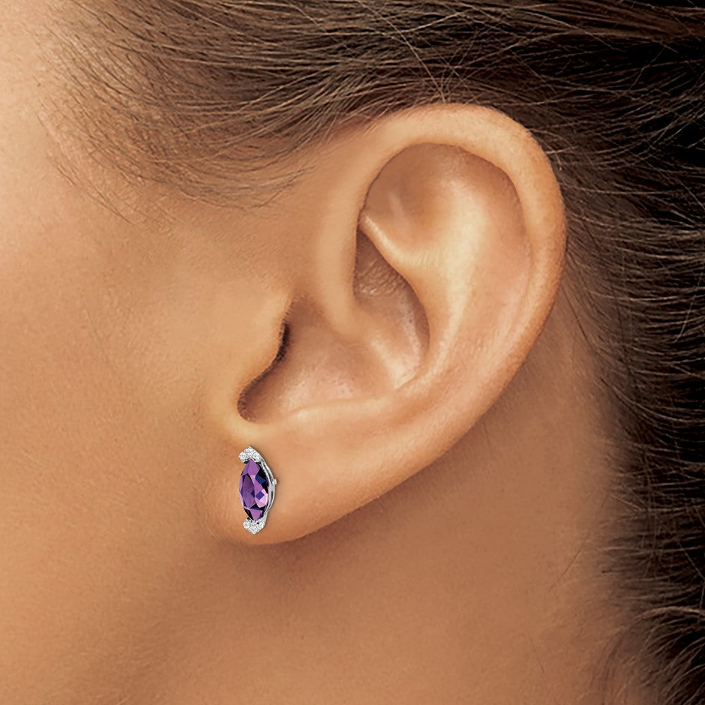 14k White Gold Marquise Amethyst and Diamond Earrings