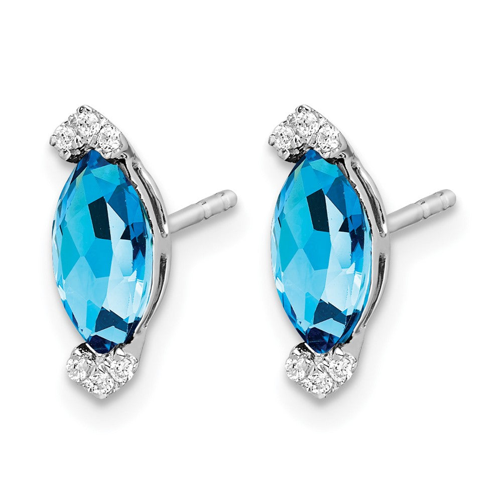 14k White Gold Marquise Blue Topaz and Diamond Earrings