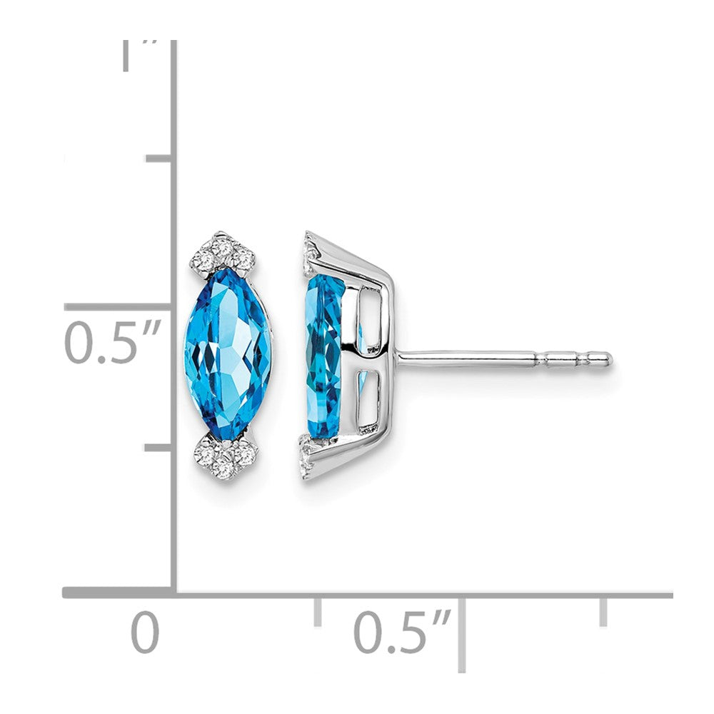 14k White Gold Marquise Blue Topaz and Diamond Earrings