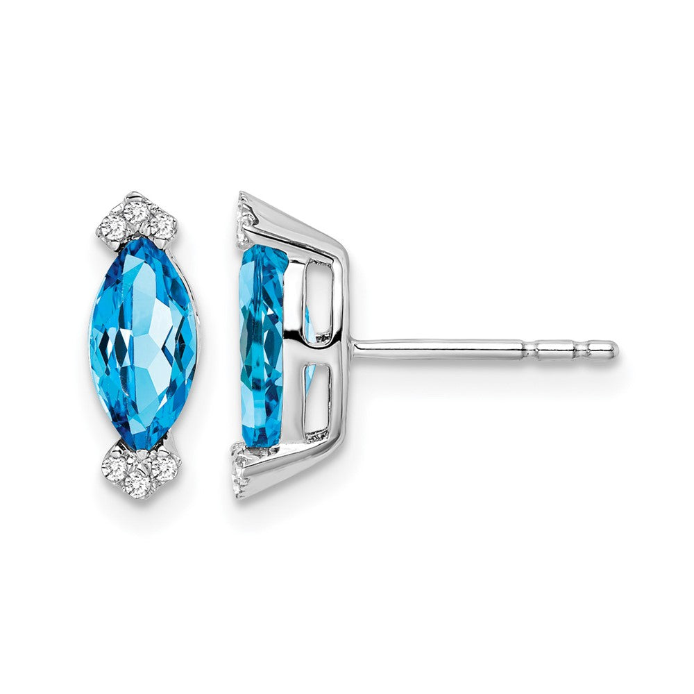 14k White Gold Marquise Blue Topaz and Diamond Earrings