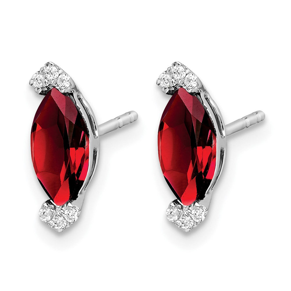 14k White Gold Marquise Garnet and Diamond Earrings