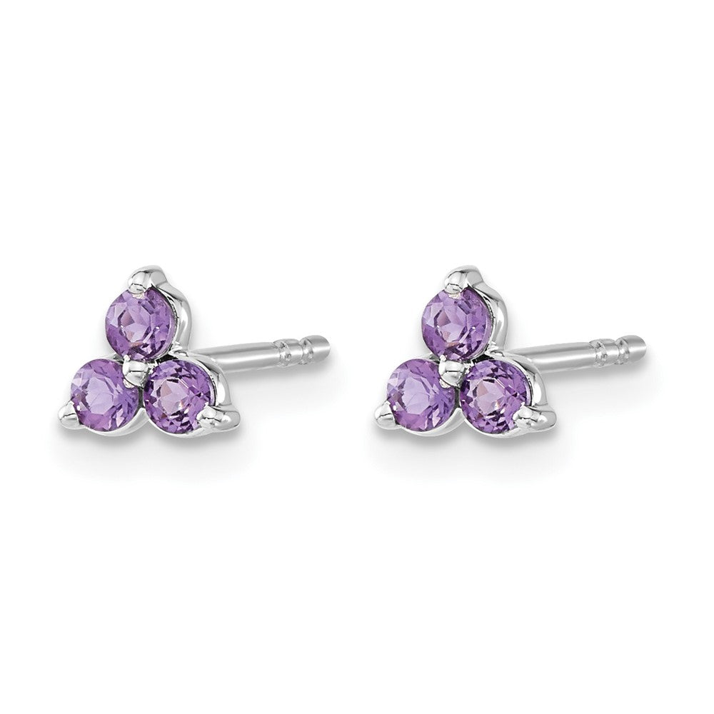 14k White Gold 3-stone Amethyst Triangle Earrings