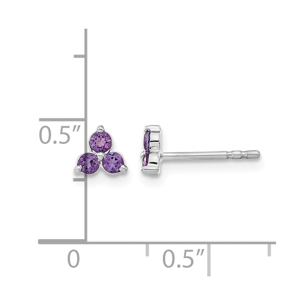 14k White Gold 3-stone Amethyst Triangle Earrings