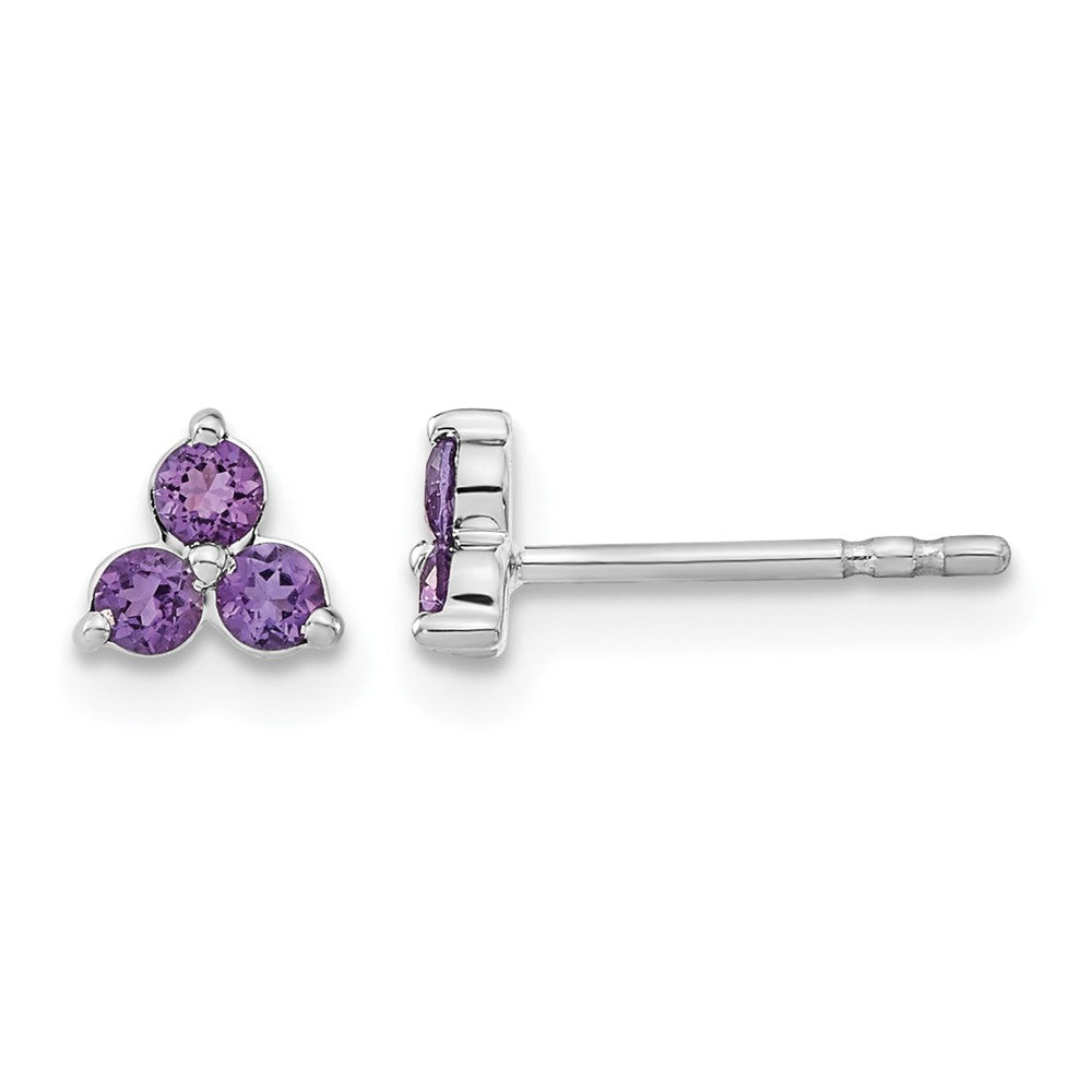 14k White Gold 3-stone Amethyst Triangle Earrings