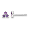 14k White Gold 3-stone Amethyst Triangle Earrings