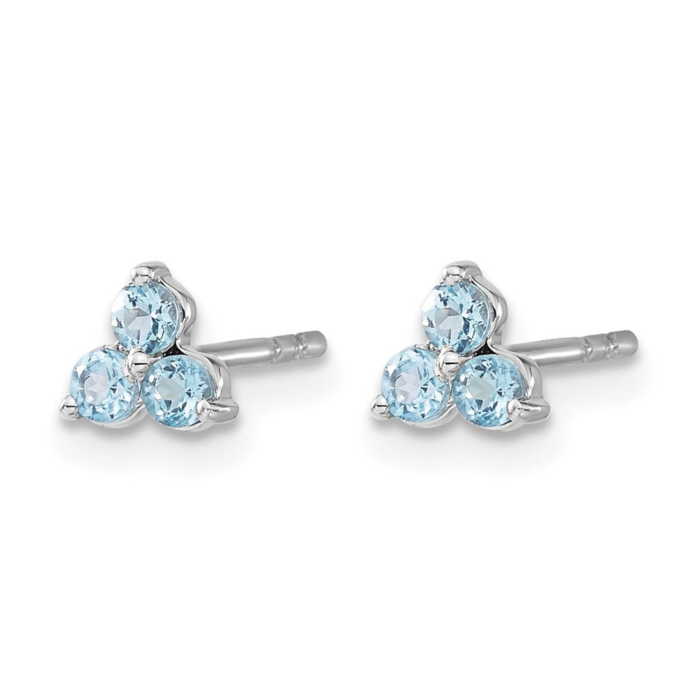14k White Gold 3-stone Blue Topaz Triangle Earrings